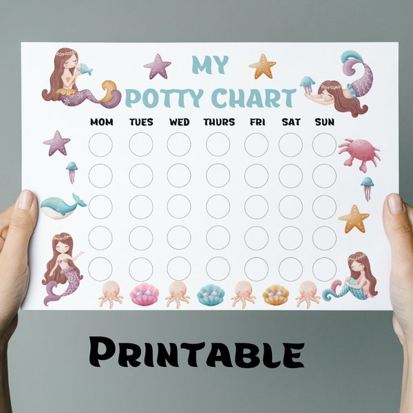 Mermaid Potty Chart, Printable Potty Training Reward Chart for Kids, Girl Toddler Chart, Mermaid Sticker Chart, Instant Download, Preschool