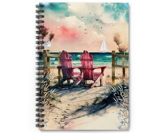 Watercolor Nautical Notebook, Beach Journal, Sunset Notebook, Nautical Themed Notebook, Nautical Spiral Notebook, Nautical Watercolor