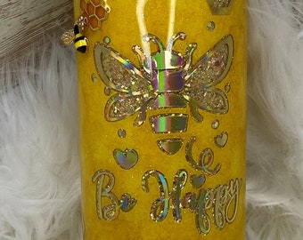 Vaso Glitter Bee Happy de 20 onzas