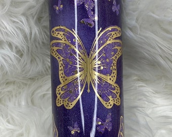 Mariposa Glitter de 20 onzas, vaso púrpura