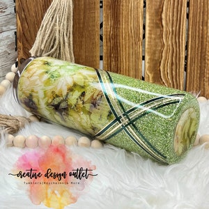 20 Ounce Green leaf and stripping glitter tumbler