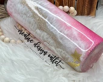 30 Ounce Pink Beach glittered tumbler