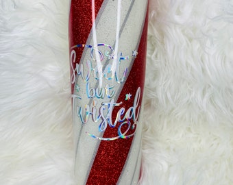 30 Ounce Sweet But Twisted Candy Cane glittered epoxy tumbler