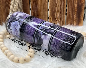 20 Ounce Purple, flower glittered tumbler