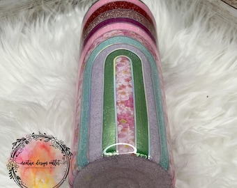 20 onzas delgadas rectas, purpurina, vaso arco iris