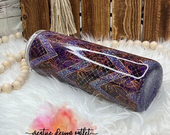 ¡20 onzas de naranja, púrpura zig zag cráneo brillante vaso!