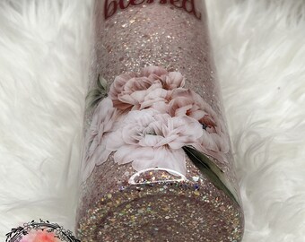 30 Ounce Loved and blessed floral glittered tumbler