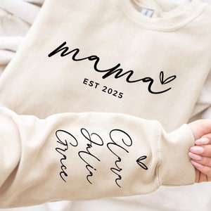 Mama EST 2025 PNG SVG, Fonte Incluída, Personalize Nomes na Manga, Pacote DIY para Mudar o Ano Mama Tshirt Sweatshirt Png Svg, Minimalista Svg