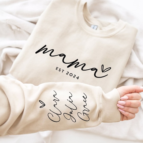 Mama EST 2024 PNG SVG, lettertype inbegrepen, personaliseer namen op mouw, Diy bundel om jaar te veranderen Mama Tshirt Sweatshirt Png Svg, minimalistische Svg