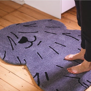 Hand tufted dog rug. 100% wool. Felt backing. Asymetric shape rug. image 1