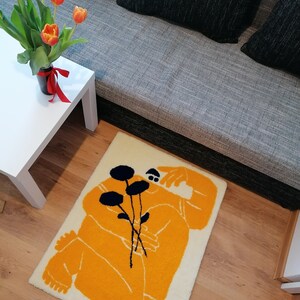 Ukraine charity, support tufted rug. Soldier with sunflowers. image 2