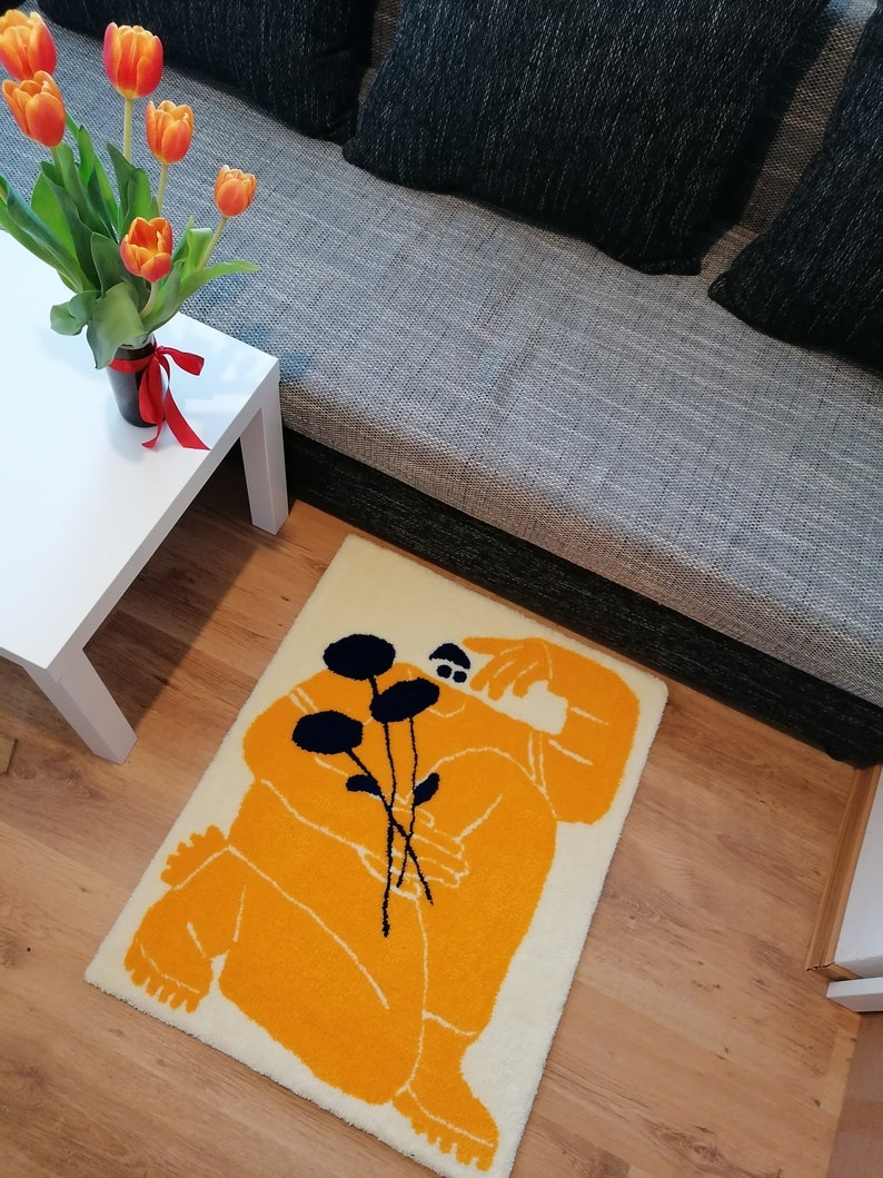 Ukraine charity, support tufted rug. Soldier with sunflowers. image 2