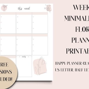 Einseitiger vertikaler Wochenplaner zum Ausdrucken | Einfache Hellrosa Minimalist Floral & Dot Grid | HP Classic, US Letter, Half Letter, A5