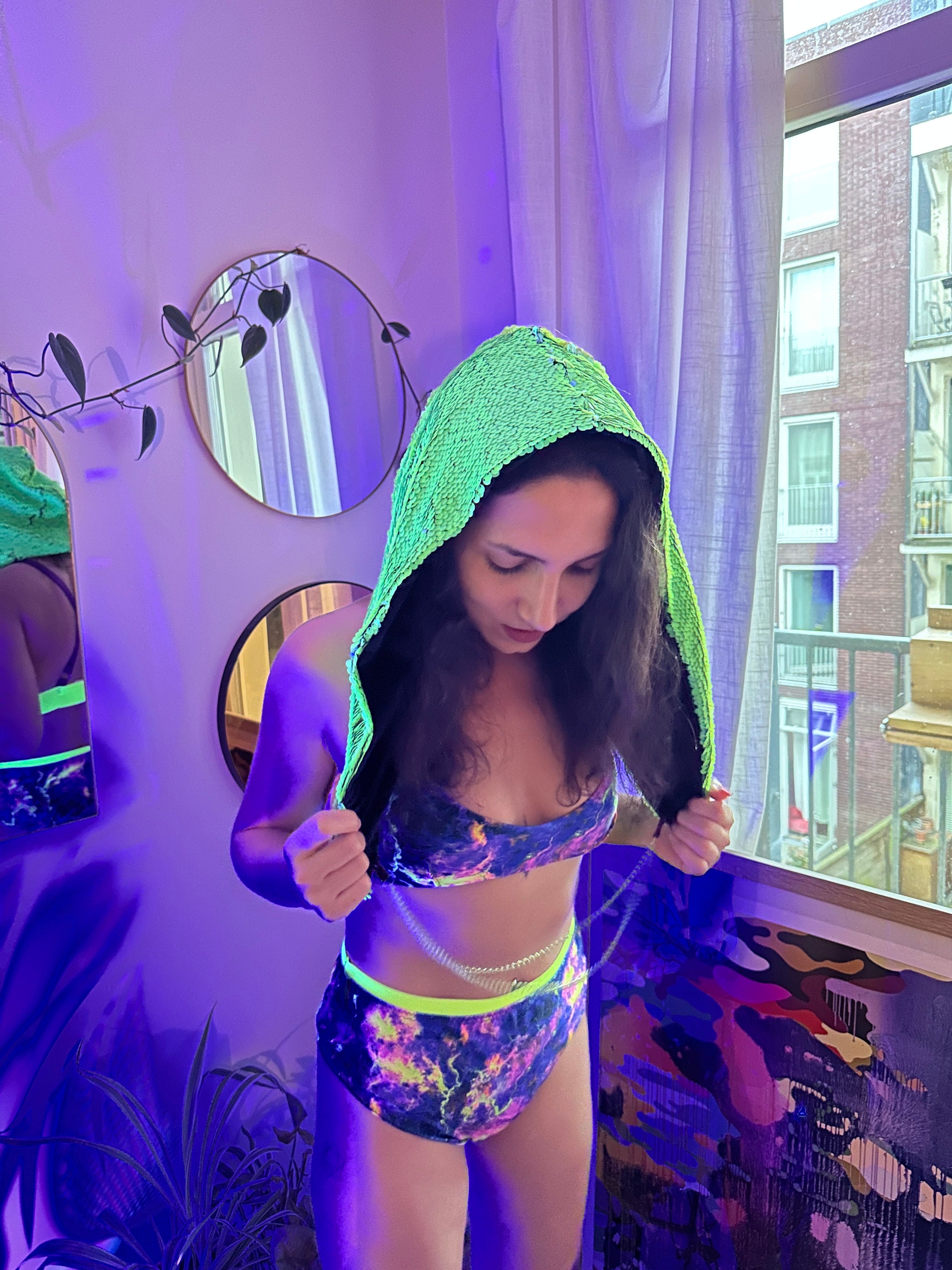 Glow in the Dark Festival Set Hood Bralette Bottom Set Etsy