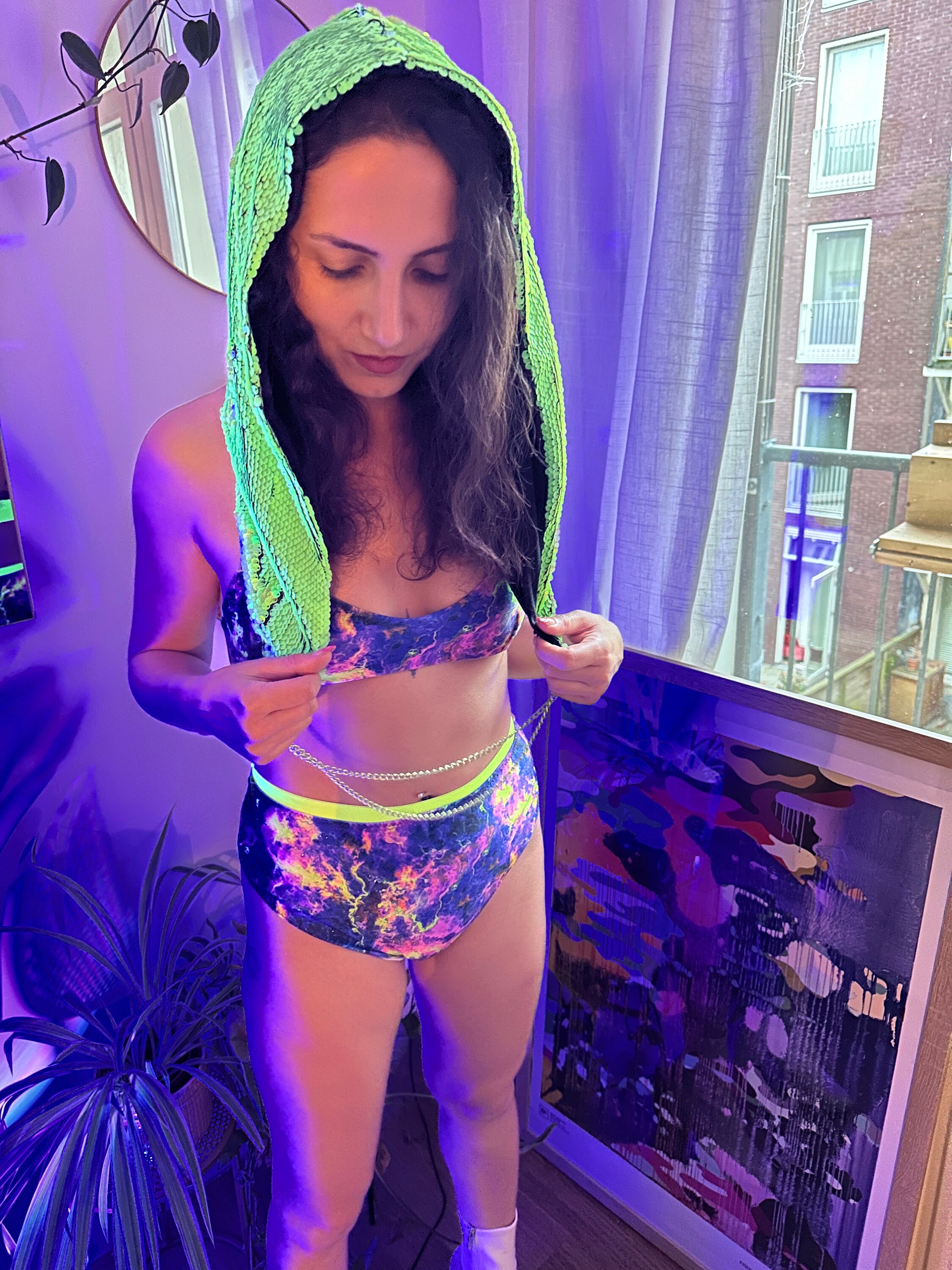 Glow in the Dark Festival Set Hood Bralette Bottom Set Etsy