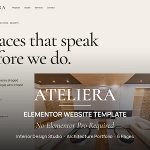 ATELIERA Interior Design WordPress Template | 6-Page Architecture Portfolio (Elementor Free)