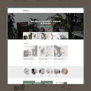 May include: A website mockup with a green and white color scheme. The header includes the name "Rovlex" and navigation links. The main content features articles with headlines like "Italy blocks AstraZeneca shipment to Australia."