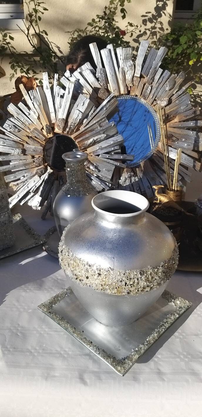 Deux Miroirs, 50 cm et 38 , Bois Naturel, Effet Argenté