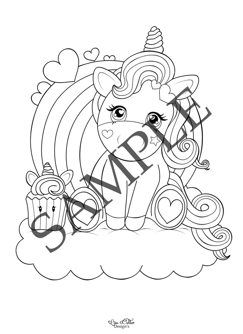 Unicorn Cupcake Coloring Page - Etsy