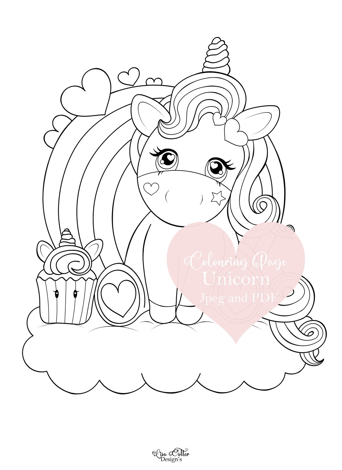 Unicorn Cupcake Coloring Page - Etsy