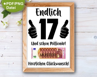 Lustiges Geldgeschenk für Sohn oder Tochter zum 17. Geburtstag, Poster, ohne Rahmen