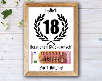18. Geburtstag Geldgeschenk, Geschenk 18. Geburtstag, Geldgeschenk für Sohn, Tochter, Poster, 18. Geburtstagsgeschenk, 18 Jahre Geschenkidee