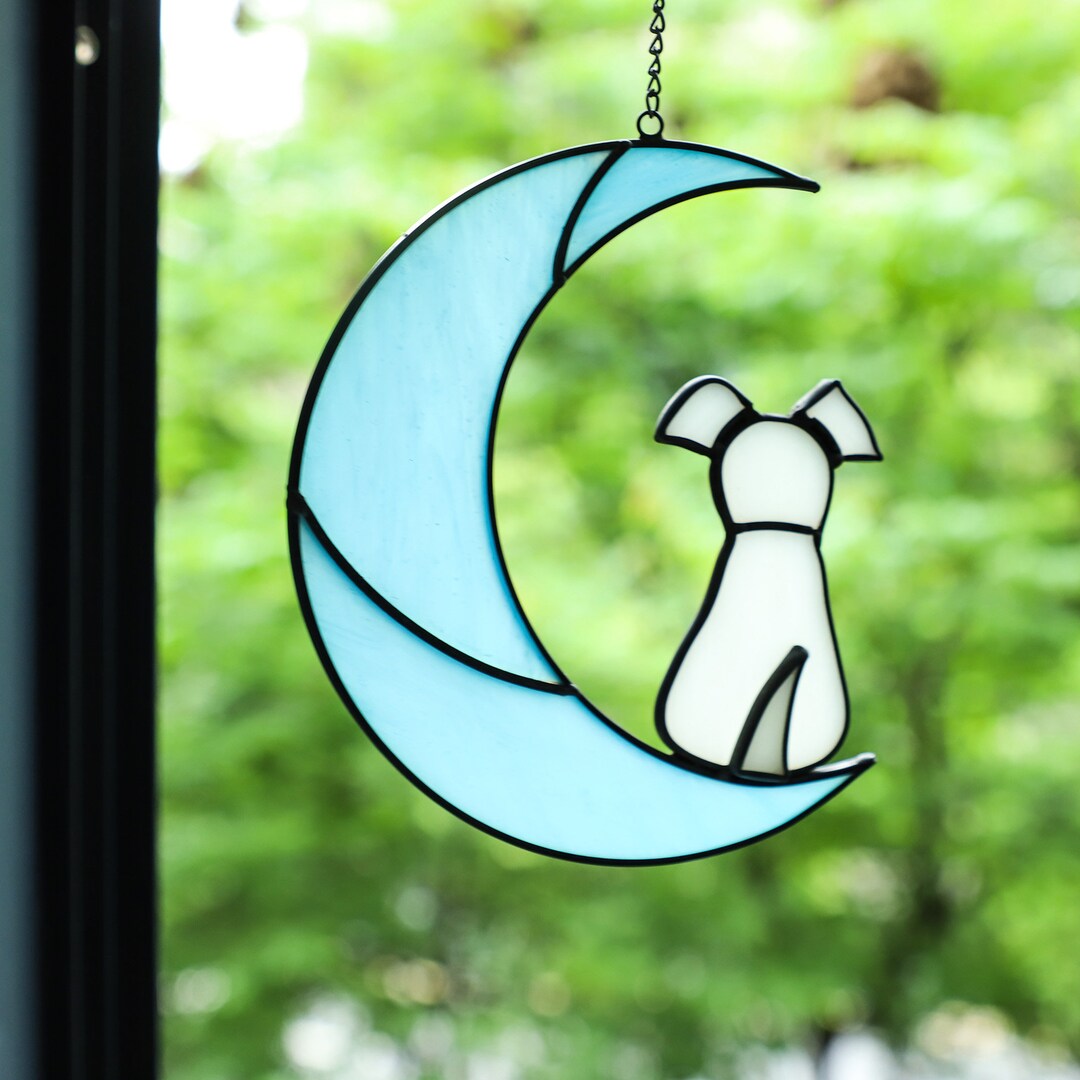 Stained Glass Pet Memorial Gift A Light Yellow Dog on Blue Etsy