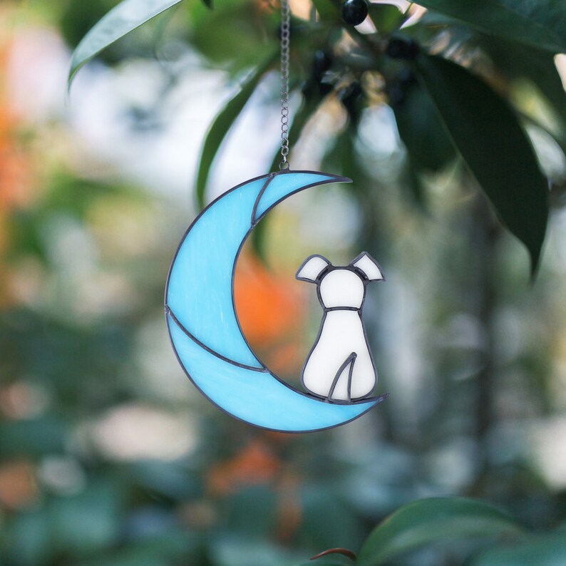 Stained Glass Pet Memorial Gift A Light Yellow Dog on Blue Etsy