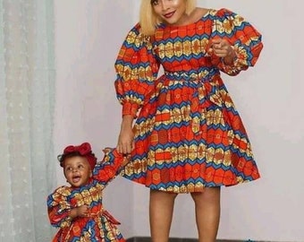 African Mom and Daughter Matching Dress for Photoshoot/African Mom and Me Summer Dresses/ African Midi Dress/African Clothing for Women