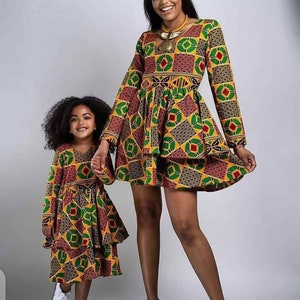 African Mom and Daughter Matching Midi Dress for Photoshoot/African Mom and Me Summer Dresses/African Midi Dress/African Clothing for Women image 1