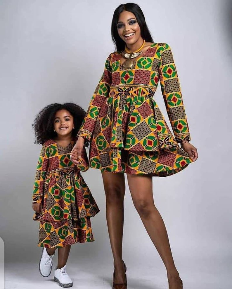 African Mom and Daughter Matching Midi Dress for Photoshoot/African Mom and Me Summer Dresses/African Midi Dress/African Clothing for Women image 1