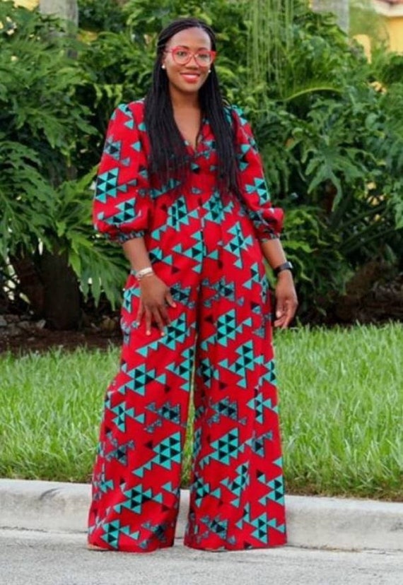 Atunbi Women's African Print One-Shoulder Jumpsuit (Mint Tan Mudcloth) –  D'IYANU