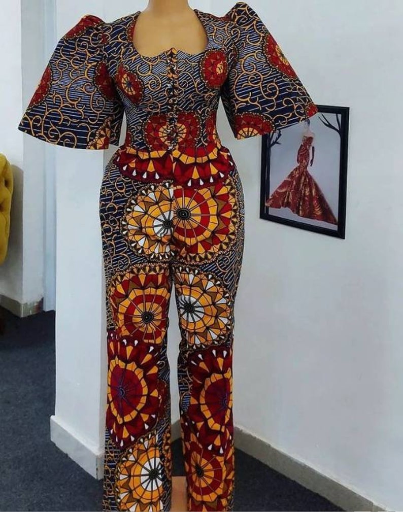 YOU AFRICAN LAPEL RUCHED WIDE-LEG JUMPSUIT
