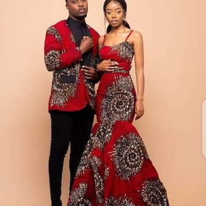 Red African Matching Clothing For Couples/African Matching Outfits For Couples/African Couples Attire/African Native Clothing for Couples