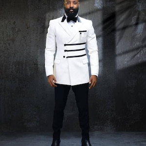 White and Black Wedding Suit For Men/Custom Made Suit For Men/Custom Groomsmen Suit/Men&#39;s Wedding Suit/Gift For Him/Men On Suit/Men&#39;s Suit