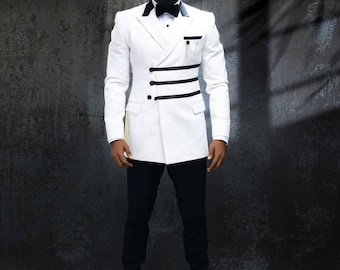 White and Black Wedding Suit For Men/Custom Made Suit For Men/Custom Groomsmen Suit/Men&#39;s Wedding Suit/Gift For Him/Men On Suit/Men&#39;s Suit