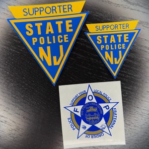 Stickerset staatspolitie New Jersey en FOP broederlijke orde van politie ondersteunde sticker buitenzijde raamsticker PBA Blue Line 3", 2", 2,25"