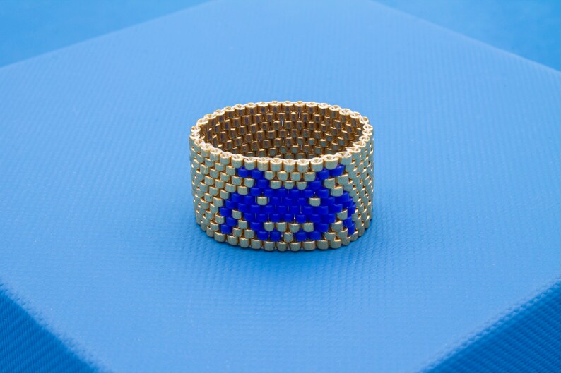 Anello fascia Monster elastico ricamato con perline in vetro Miyuki / Delica beads / tessuto a mano / anello band seed bead band ring Gold