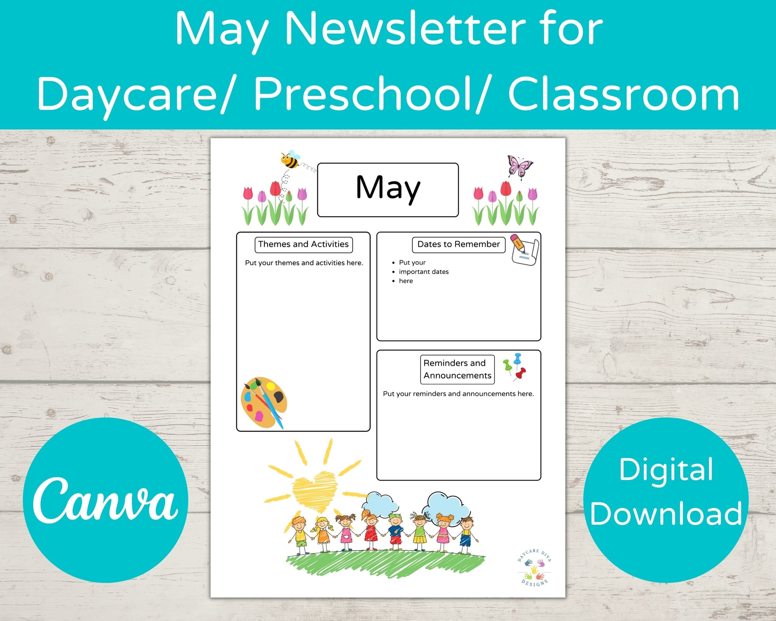 May Daycare Newsletter Template/ Preschool Newsletter Template/ May