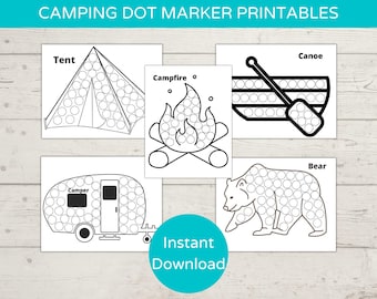Camping Theme Dot Marker Printables/ Do a Dot Printable/ Toddler Activity/ Camp Dot Art/ Dot Marker Activity