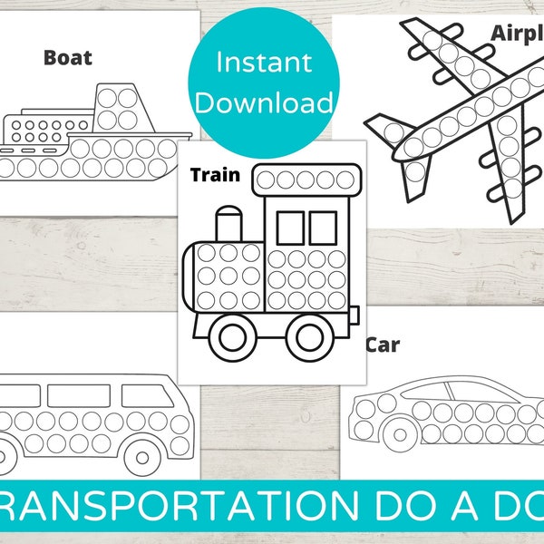 Transportation Dot Marker Printables/ Do a Dot Printable/ Toddler Activity/ Transportation Dot Art/ Transportation Craft