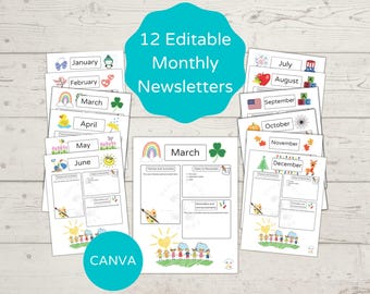 Preschool Newsletter Templates/ Daycare Newsletter Templates/ Editable Monthly Newsletter/ Classroom Newsletter