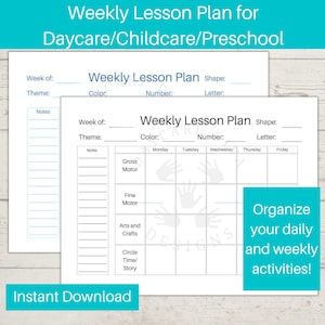 Weekly Lesson Plan for Home Daycare/ Toddler Lesson Plan/ Preschool Lesson Plan/ Lesson Plan Template/ Toddler Activity
