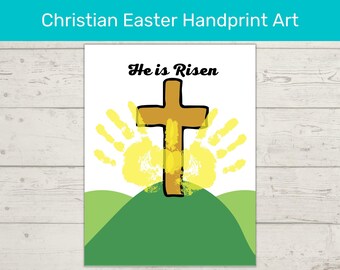 Easter Christian Handprint Art/ He is Risen Handprint Gift/ Easter Toddler Handprint Printable Art
