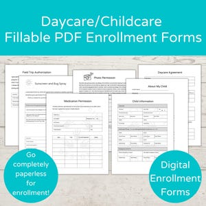 Daycare Enrollment Forms, Childcare Enrollment Packet, Enrollment Bundle, Fillable PDF