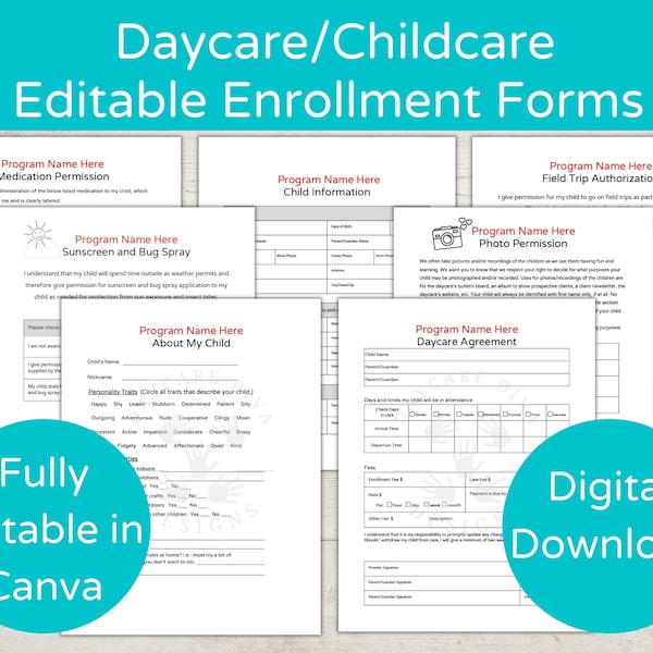 Childcare Forms Etsy