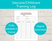Child Care Personnel Training Log/ Daycare Employee Training Record/ Childcare Staff Training Log