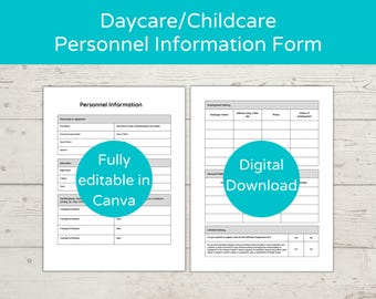 Child Care Employee Application/ Daycare Personnel Information Form/ Daycare Employee Information Form