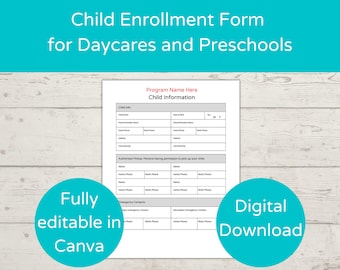 Editable Daycare Enrollment Form/ Preschool Enrollment Form/ Preschool Registration Form/ Home Daycare Enrollment