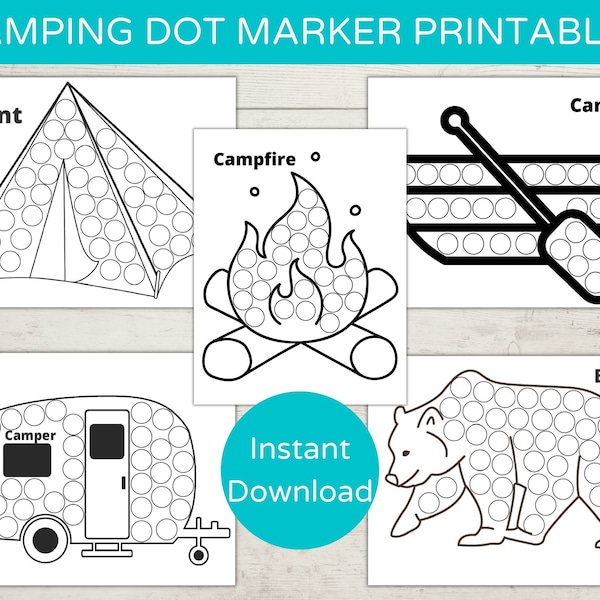 Camping Theme Dot Marker Printables/ Do a Dot Printable/ Toddler Activity/ Camp Dot Art/ Dot Marker Activity